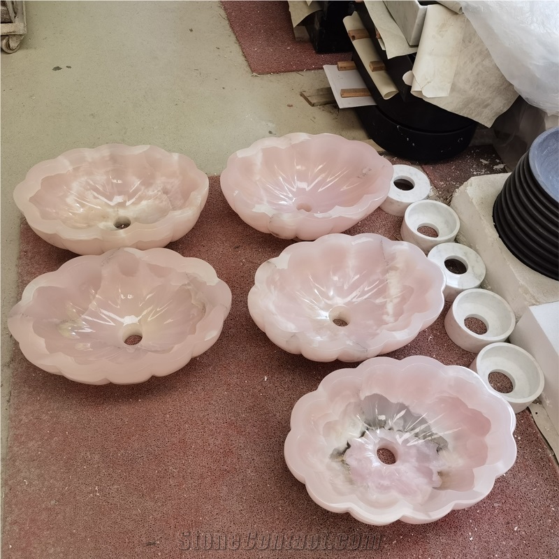 Pink Onyx Art Vessel Sink Full Polished