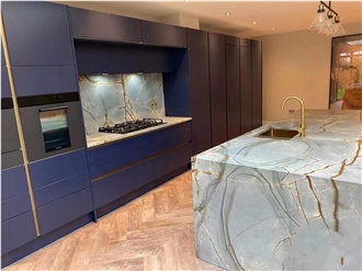 Brazil Blue Roma Quartzite Blue Polished Kitchen Countertop