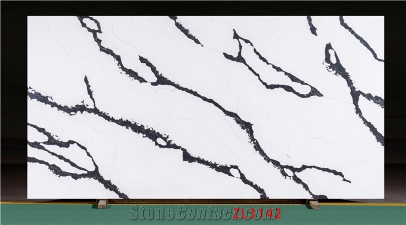 Popular Calacatta White Quartz Slabs With Black Veins