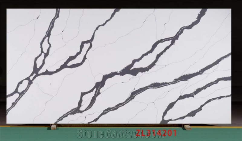 Popular Calacatta White Quartz Slabs With Black Veins