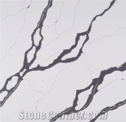 Popular Calacatta White Quartz Slabs With Black Veins