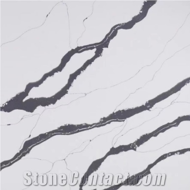 Popular Calacatta White Quartz Slabs With Black Veins