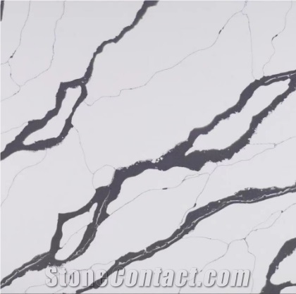 Popular Calacatta White Quartz Slabs With Black Veins