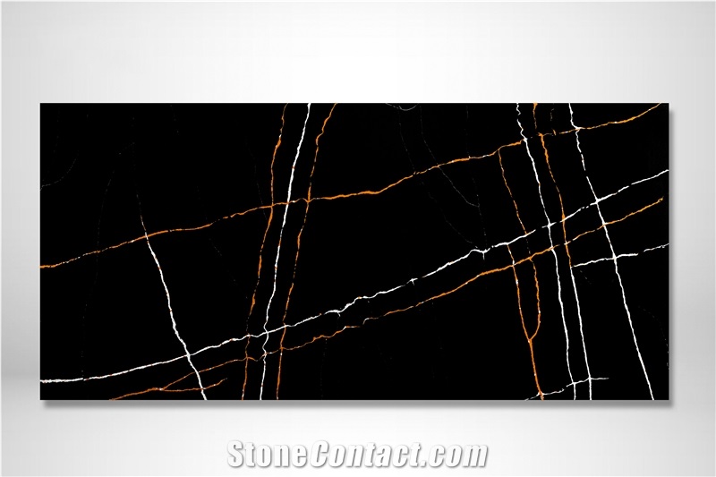 Black Quartz Stone Slabs 2Cm Artificial Calacatta