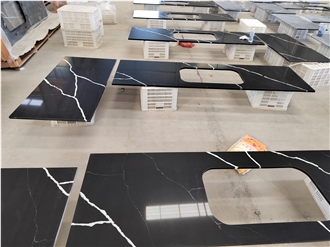 Black  Artificial Quartz Stone Kitchen Countertops Xuri