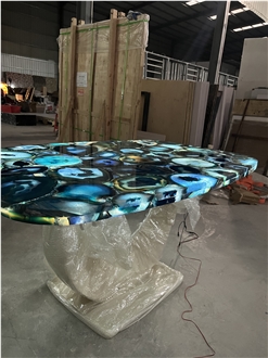 Blue Agate Semiprecious Stone Table Tops