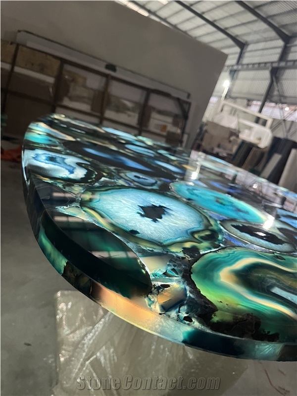 Blue Agate Semiprecious Stone Table Tops