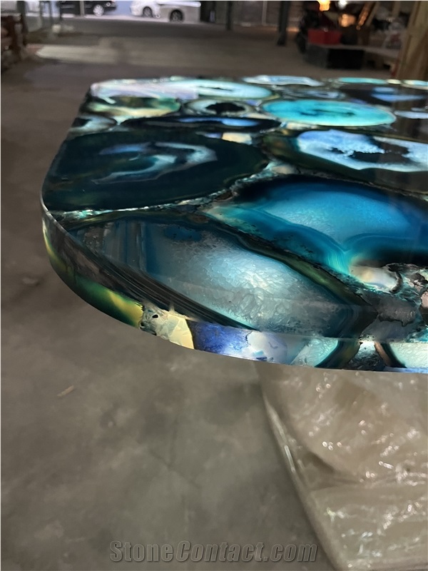 Blue Agate Semiprecious Stone Table Tops