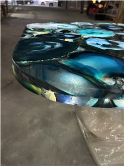 Blue Agate Semiprecious Stone Table Tops