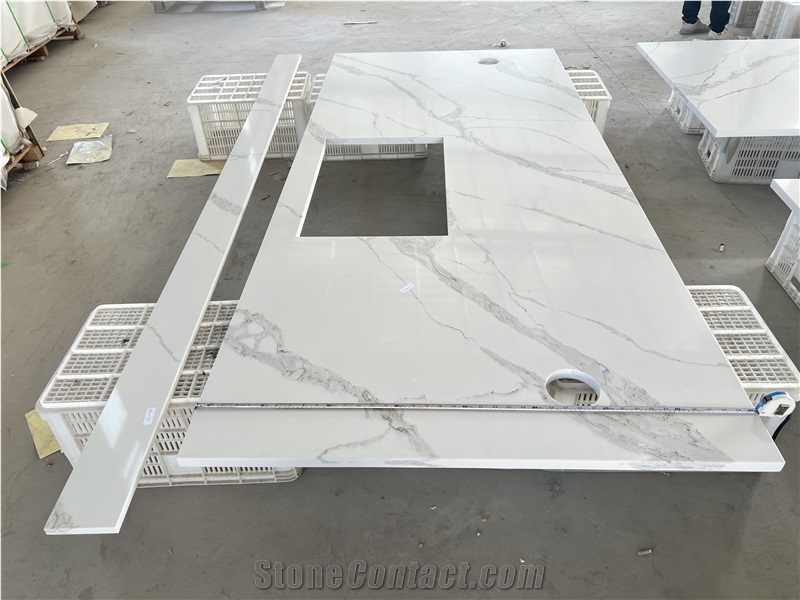 Calacatta White Artificial Quartz Stone Kitchen Countertop