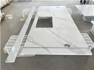 Calacatta White Artificial Quartz Stone Kitchen Countertop