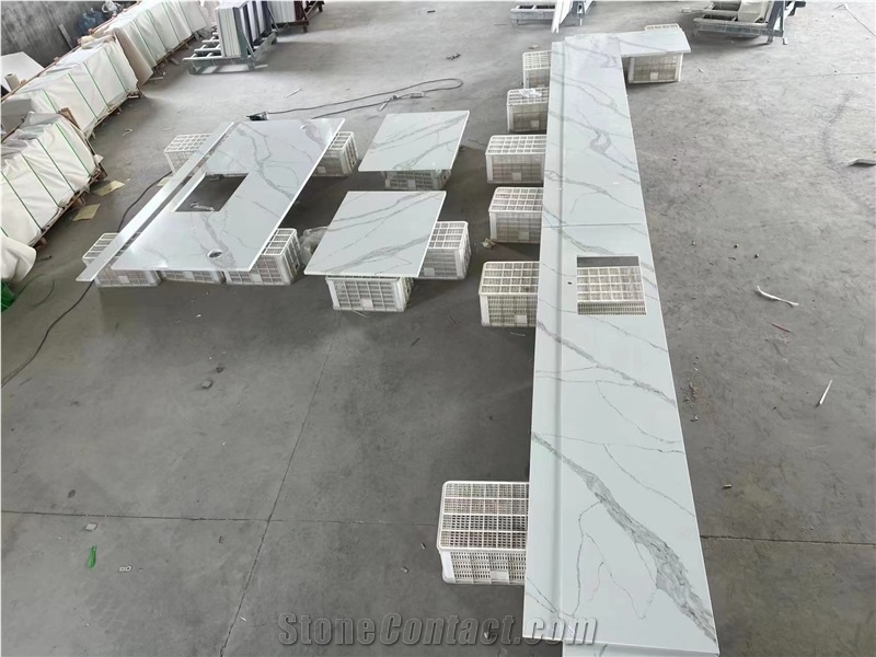 Calacatta White Artificial Quartz Stone Kitchen Countertop