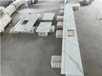 Calacatta White Artificial Quartz Stone Kitchen Countertop