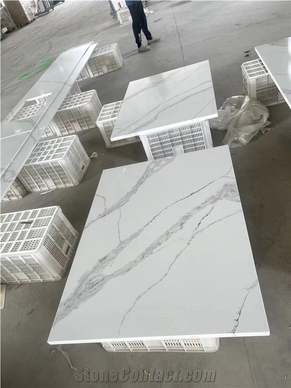 Calacatta White Artificial Quartz Stone Kitchen Countertop