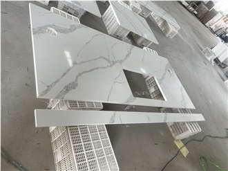 Calacatta White Artificial Quartz Stone Kitchen Countertop