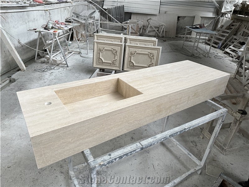 Italy Travertine Intergrated Sink Kitchen Countertop