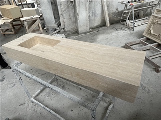 Italy Travertine Intergrated Sink Kitchen Countertop