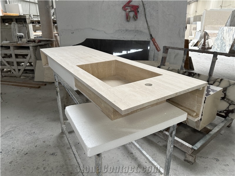 Italy Travertine Intergrated Sink Kitchen Countertop