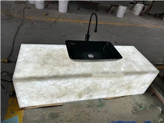 Glossy Natural White Onyx 16Mm Bathroom Countertops