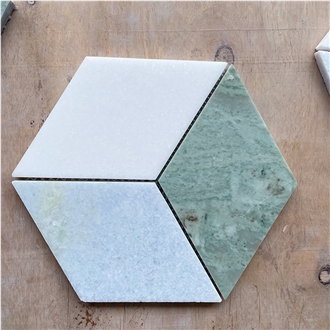 Light Green And Blue Marble Hexagon Mosaic Tiles