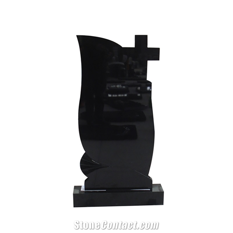 Premium Black Granite Russian Style Upright Headstone