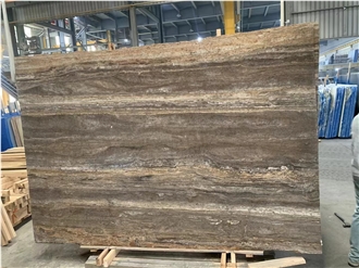 Silver Grey Trevertine Slabs Filled And Polished