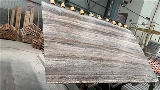 Silver Grey Trevertine Slabs Filled And Polished