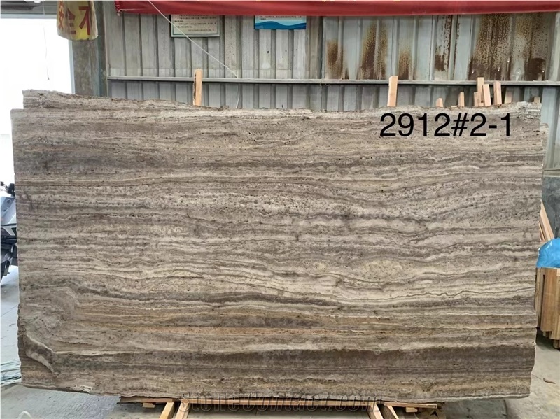 Silver Grey Trevertine Slabs Filled And Polished