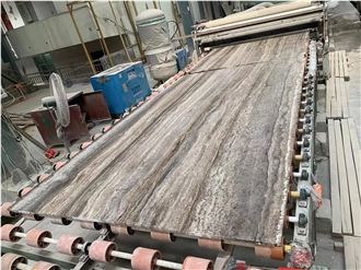 Silver Grey Trevertine Slabs Filled And Polished
