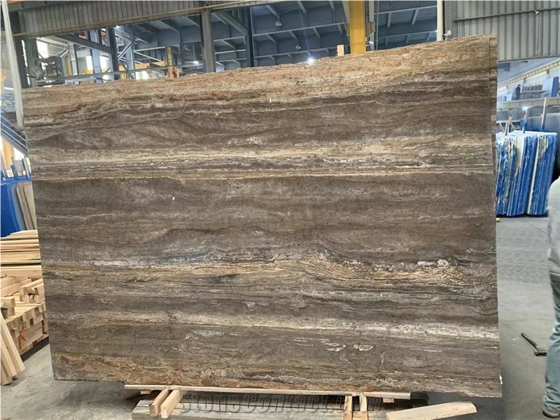 Silver Grey Trevertine Slabs Filled And Polished