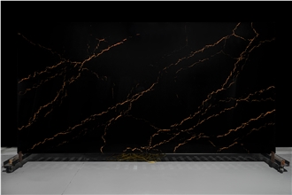 Ash Quartz - Calacatta Black Quartz Slabs With Gold Vein