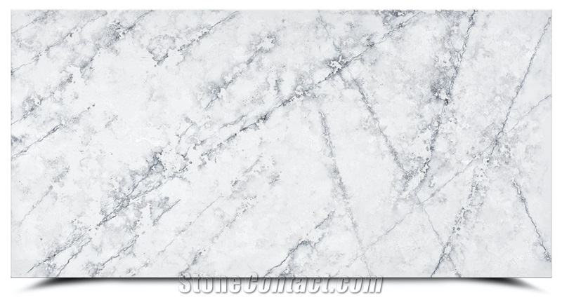 Cracked Veined Horizontal Elegant White Quartz Slabs AQ8646