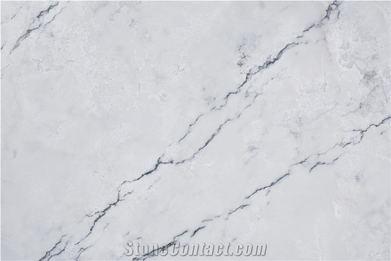 Cracked Veined Horizontal Elegant White Quartz Slabs AQ8646