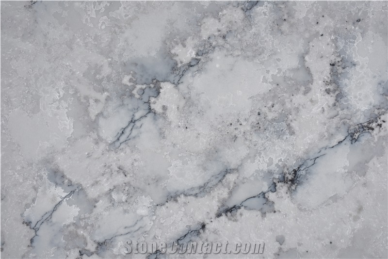 Cracked Veined Horizontal Elegant White Quartz Slabs AQ8646