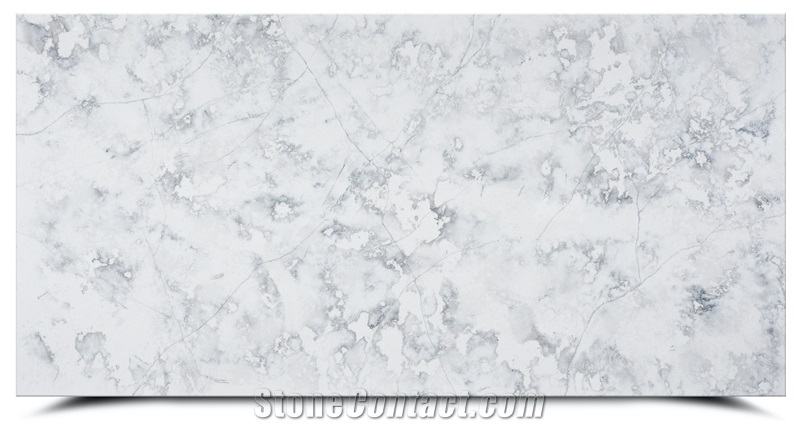 Marble Look Quartz Slabs With Soft Light Blue Veins AQ8645