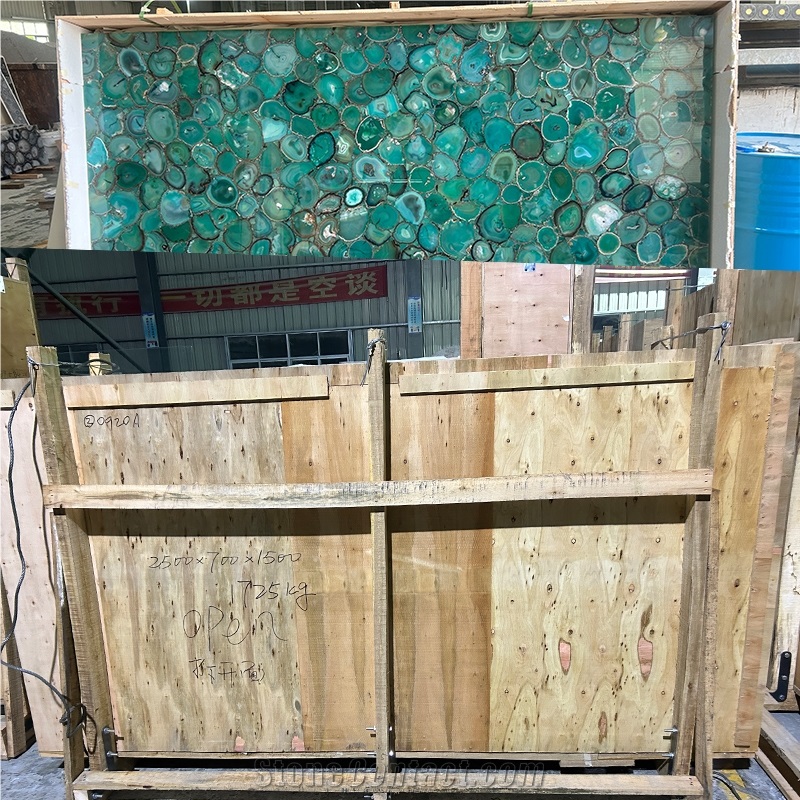 Natural Backlit Green Agate Flooring Gemstone Tiles