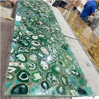 Natural Backlit Green Agate Flooring Gemstone Tiles