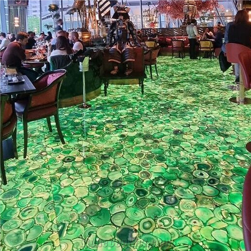 Natural Backlit Green Agate Flooring Gemstone Tiles