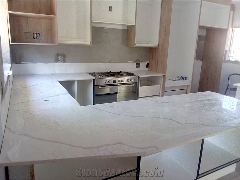 Calacatta Fine Eezi Quartz Kitchen Counter Tops