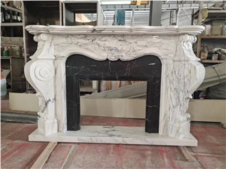 Sculptured Marble Calacatta Carrara Indoor Fireplace