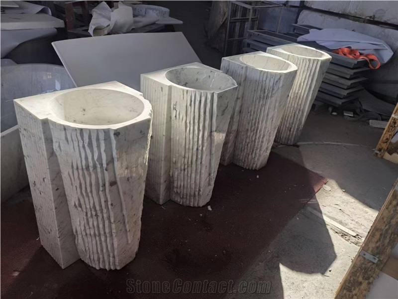 Solid Milas Lilac Marble Round Pedestal Wash Basin For Bathroom