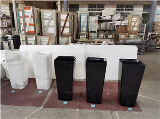 Square Marble Nero Marquina Pedestal Wash Basin For Bathroom