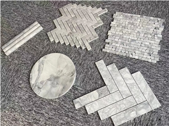 Super White Mosaic Kitkat Penny Round Herringbone 1Cm