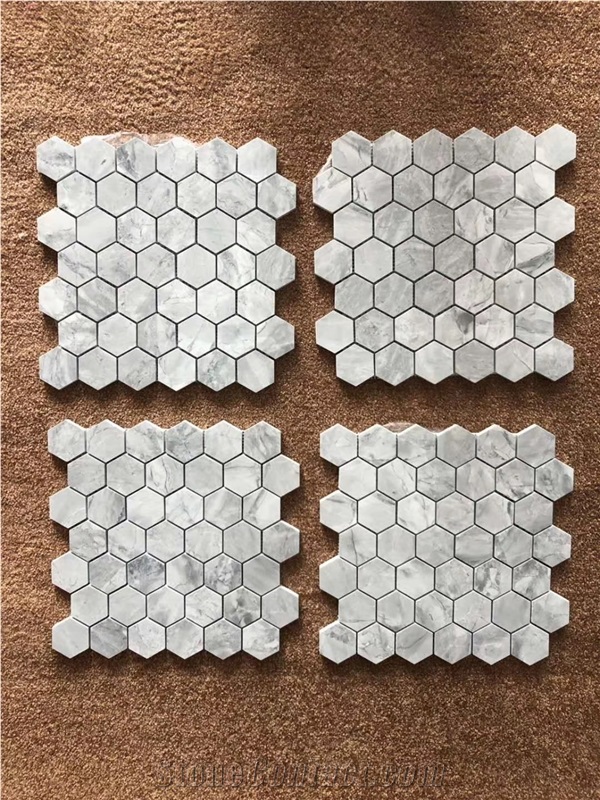 Super White Mosaic Kitkat Penny Round Herringbone 1Cm