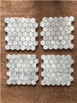 Super White Mosaic Kitkat Penny Round Herringbone 1Cm