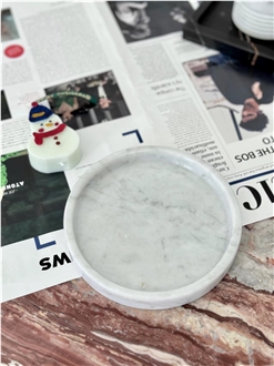 Carrara White Marble Round Trays Kitchen Plates