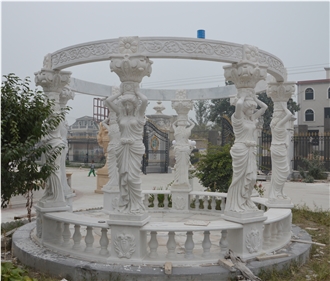 Customized Garden Gazebo Hand Carved White Marble Decor
