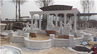 Customized Garden Gazebo Hand Carved White Marble Decor