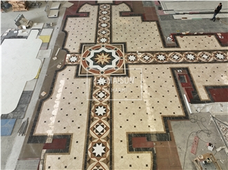 Botticino And Light Emperdor Marble Floor Waterjet Carpet Medallion