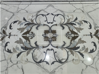Calacatta White & Gray Marble Floor Waterjet Medallion Patterns